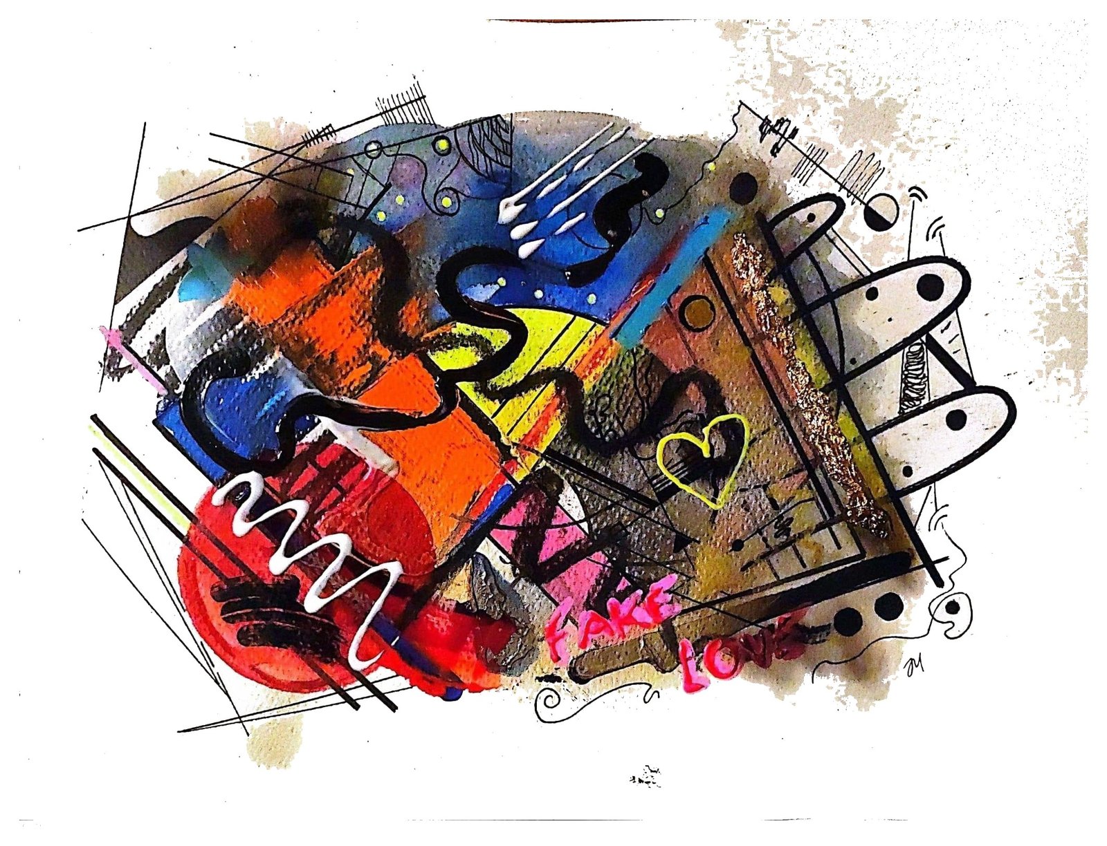 Obra “Besos de Judas”, técnica mixta de Juan Miguel Benito sobre fondo blanco