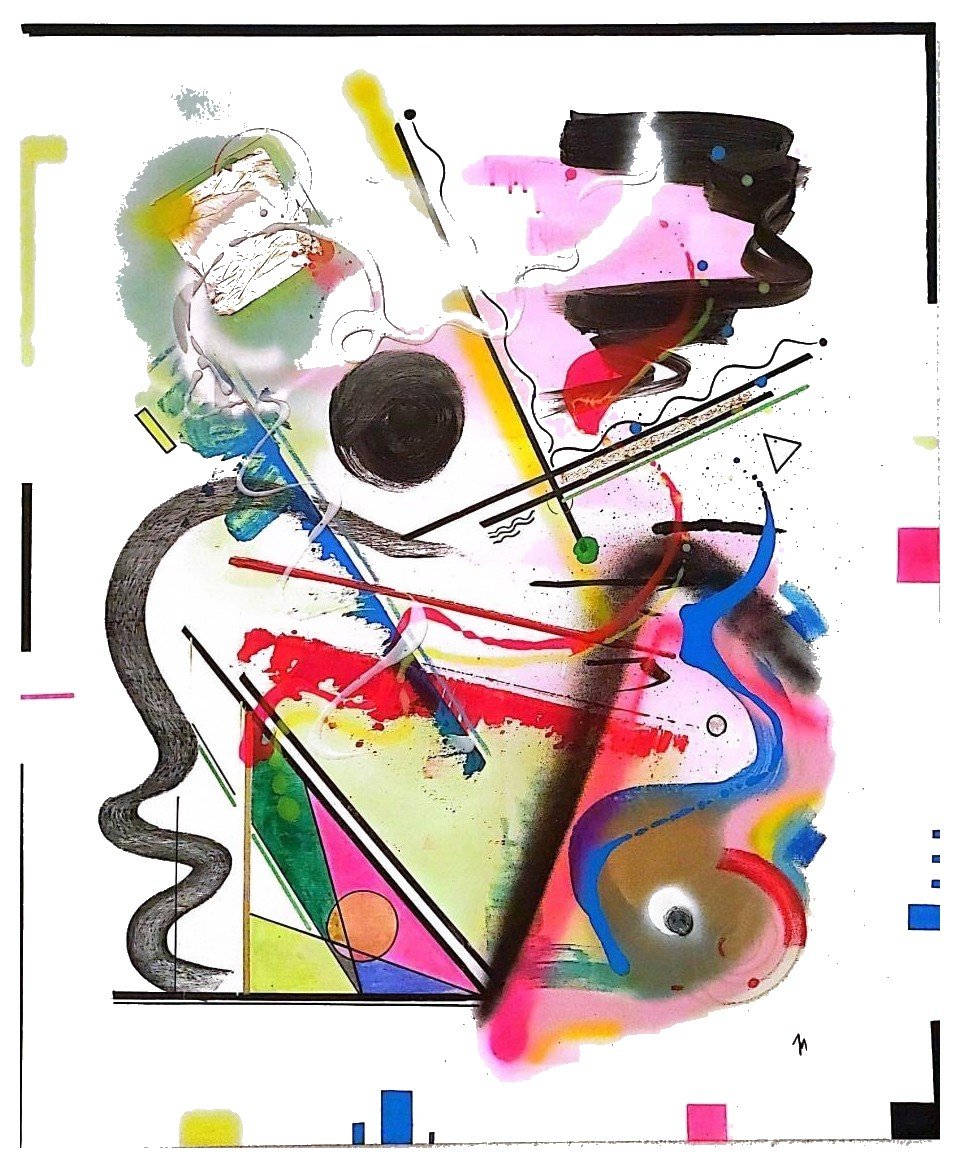 Obra “Mis amigos”, técnica mixta de Juan Miguel Benito sobre fondo blanco